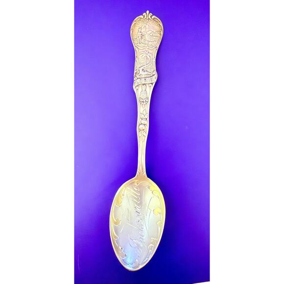 Historical SOUVENIR SPOON Jacksonville Florida STERLING SILVER Alligator Palm - Picture 9 of 10